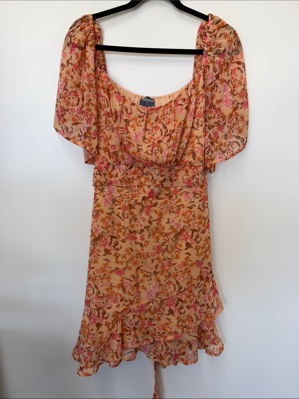 ARULA Peach Floral Ruffle Mini Dress 1X/2X